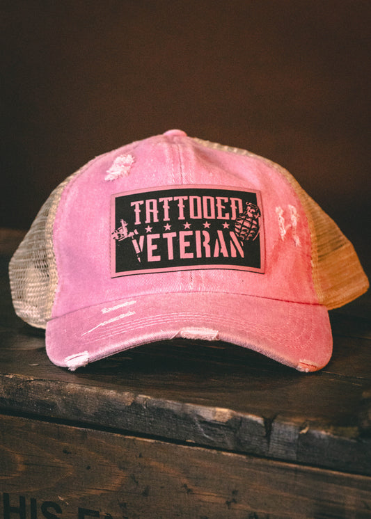 Tattooed Veteran - Pink Ponytail Slot Hat