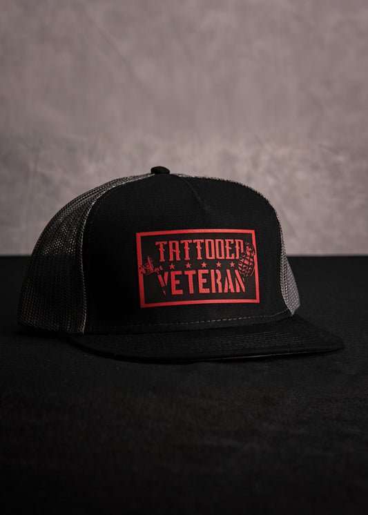 Tattooed Veteran Leatherette Patch - Black/Gray Trucker Hat