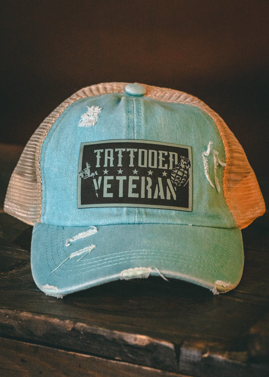 Tattooed Veteran - Teal Ponytail Slot Hat