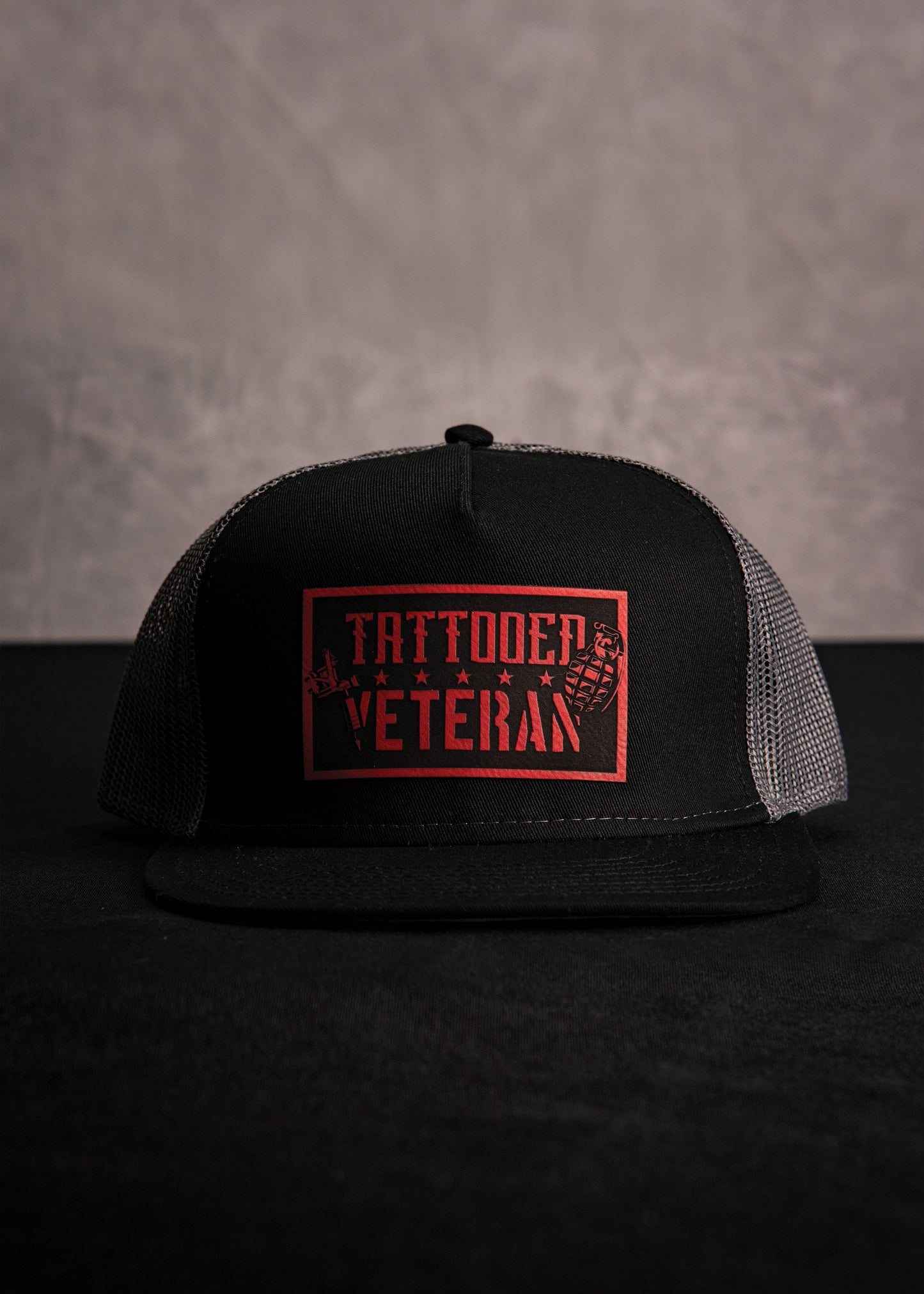 Tattooed Veteran Leatherette Patch - Black/Gray Trucker Hat