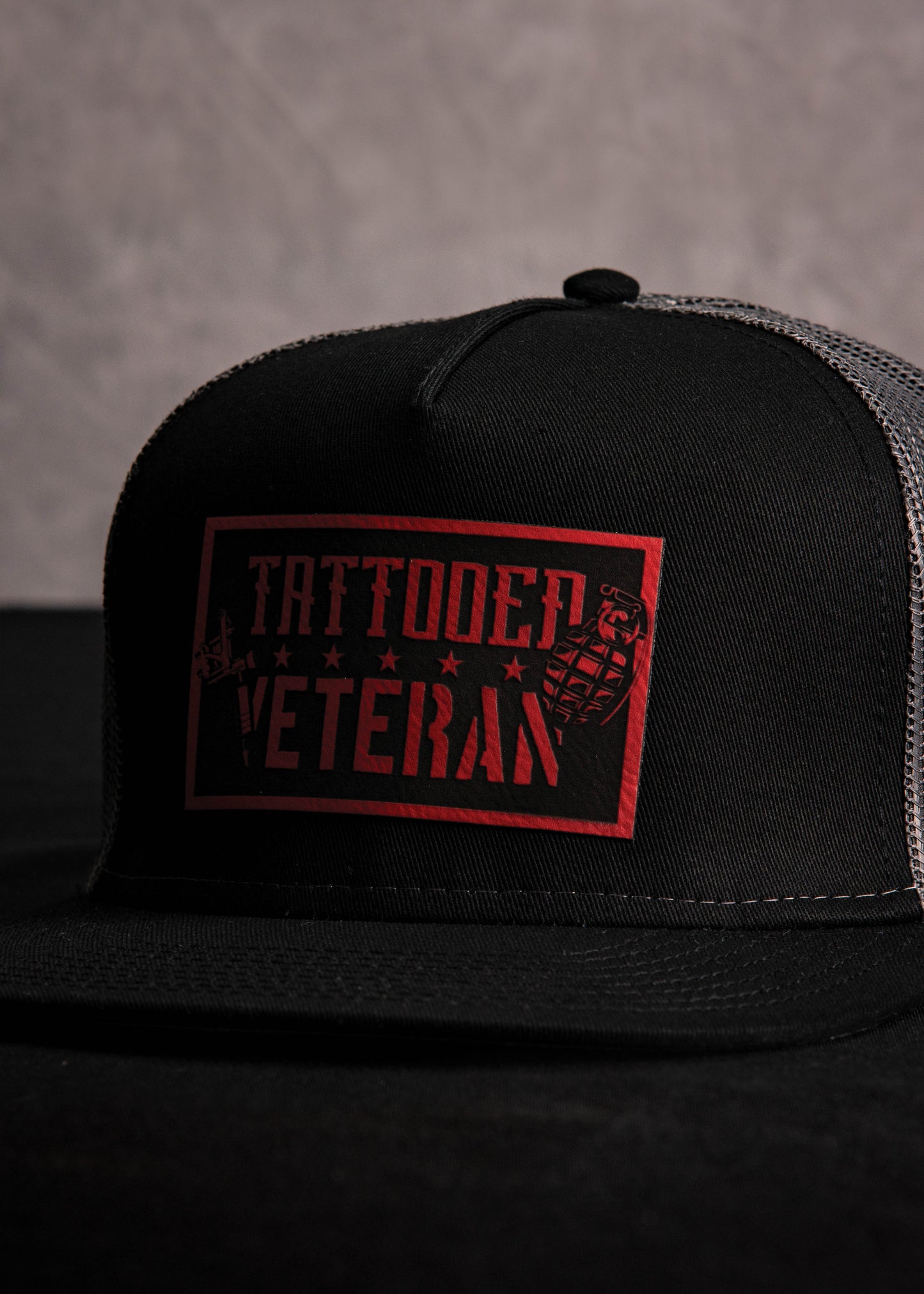 Tattooed Veteran Leatherette Patch - Black/Gray Trucker Hat