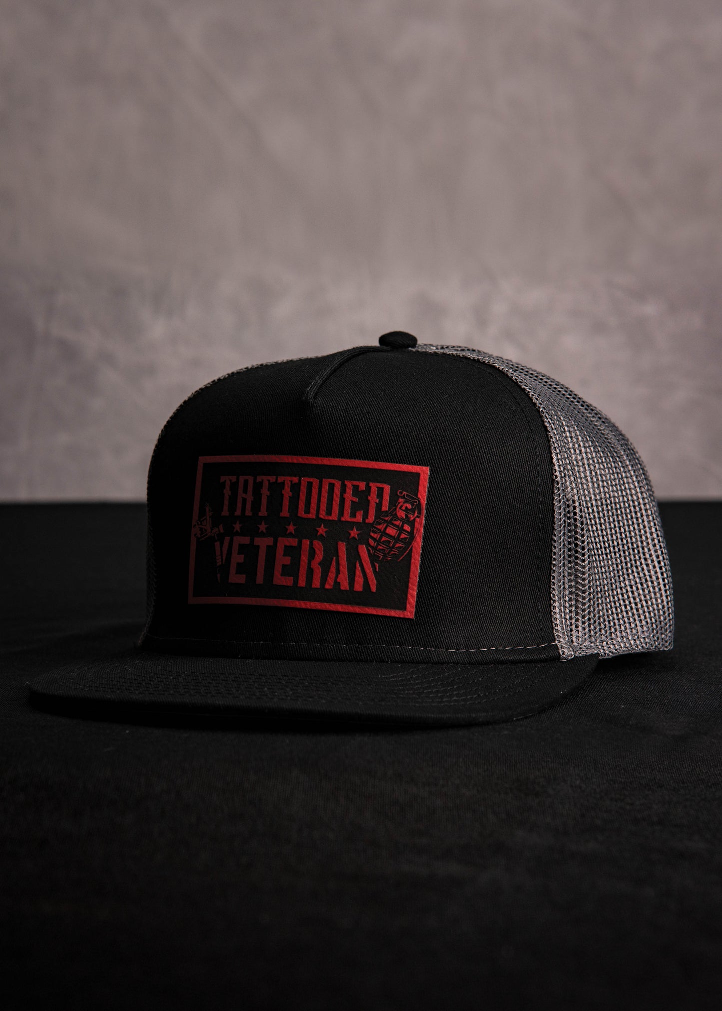 Tattooed Veteran Leatherette Patch - Black/Gray Trucker Hat